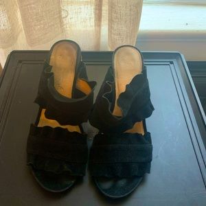 Free People Black Suede Ruffle Mule